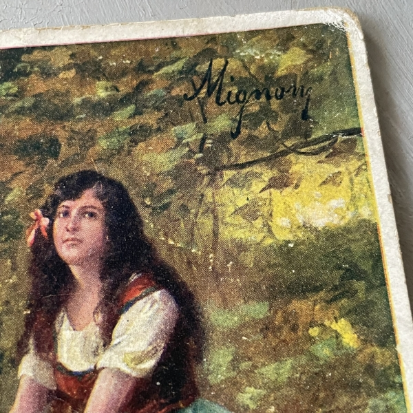 Pocztówka vintage kobieta w sukni