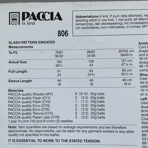 Paccia la lana - 806 - karta ze wzorem - sweter