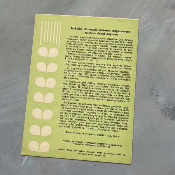 Stosowanie nawozów magnezowych - Henryk Głębowsk - ulotka PRL