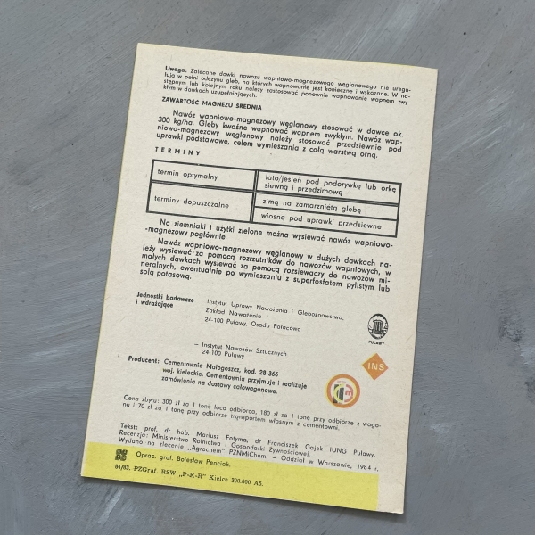 Nawóz wapniowo magnezowy węglanowy Małogoszcz - broszura PRL