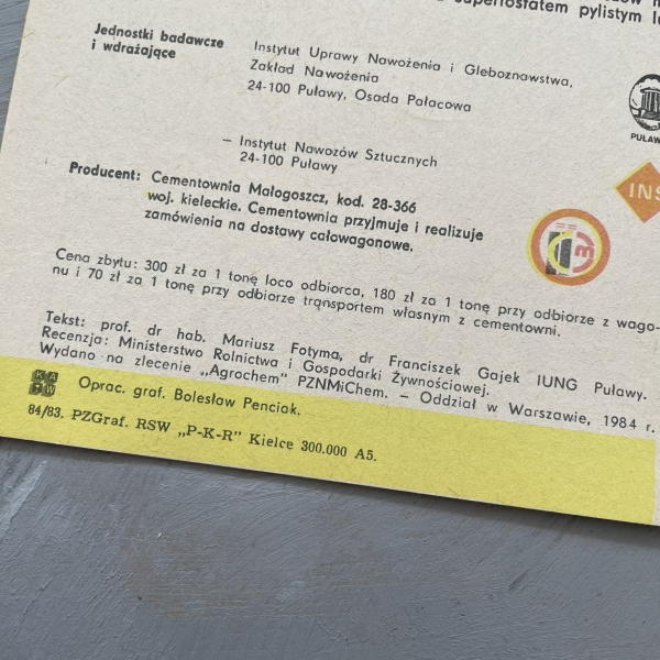 Nawóz wapniowo magnezowy węglanowy Małogoszcz - broszura PRL